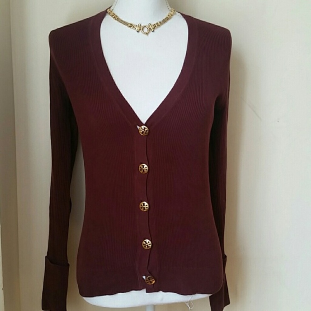 Tory Burch purple  ribbed cotton cardigan sz  S